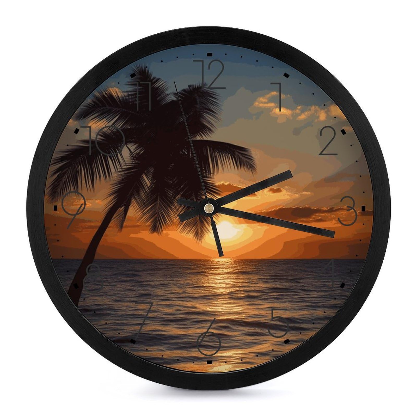 Horloge murale ocean coucher de soleil silencieuse et grande de salon