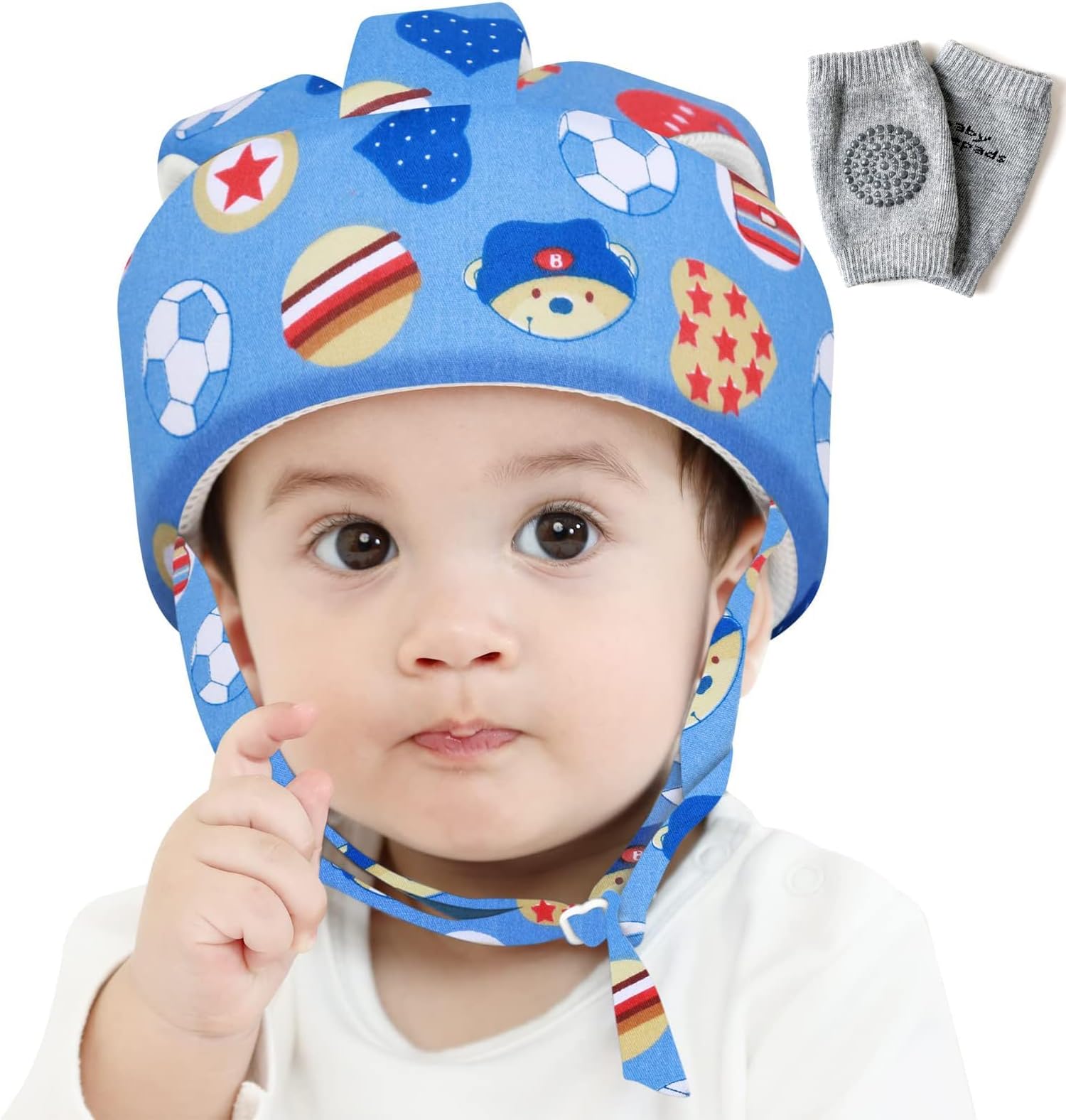 [Upgrade] Baby Safety Helmet, Infant Toddler Breathable & Adjustable Cartoon Soft Head Cushion Bumper Bonnet for Running Walking Crawling with Soft Knee Pads