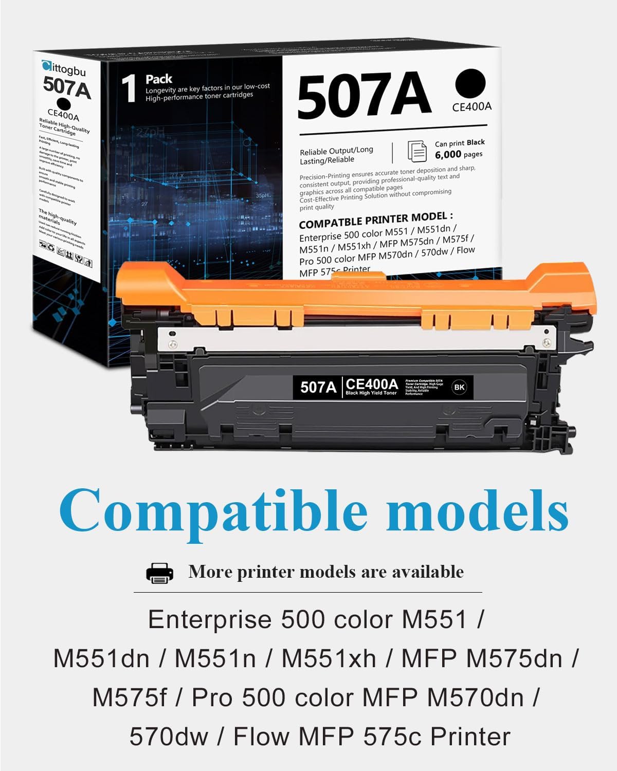 507A Black Toner Cartridge 1 Pack : Compatible 507A CE400A Toner Replacement for HP CE400A Enterprise 500 Color M551 M551dn M551n M551xh MFP M575dn M575f Pro 500 Color MFP M570dn Printer