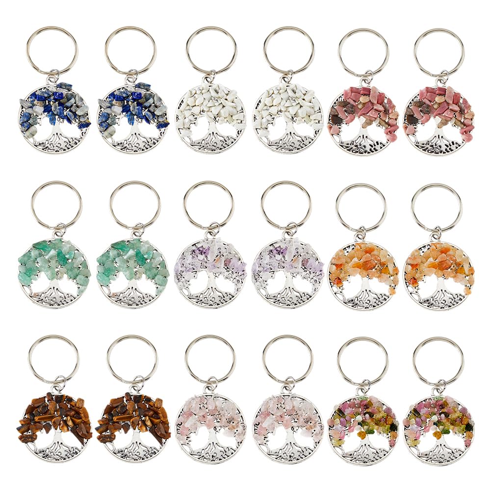 Porte clé arbre de vie avec 36 pendentifs chakra stones et charms en alliage