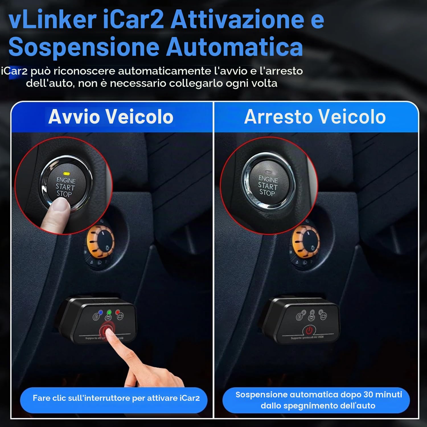 Vgate iCar2 Adattatore Bluetooth OBD2 Scanner diagnostico per iOS e Android: Strumento diagnostico Auto-Connect Clear Error Code Live Data Reset (Nero)