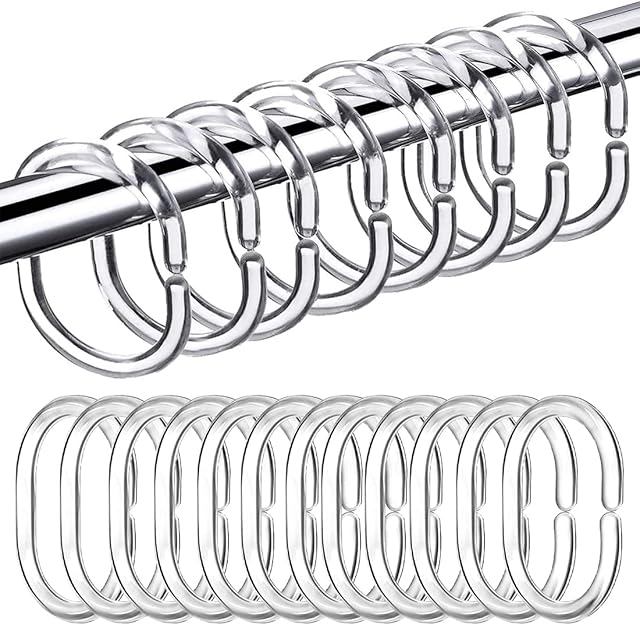 iPEAK 24 Pack Shower Curtain Hooks Plastic Curtain Hanging Rings C Shaped Bathroom Shower Curtain Hook for Bathroom Shower Window Rod