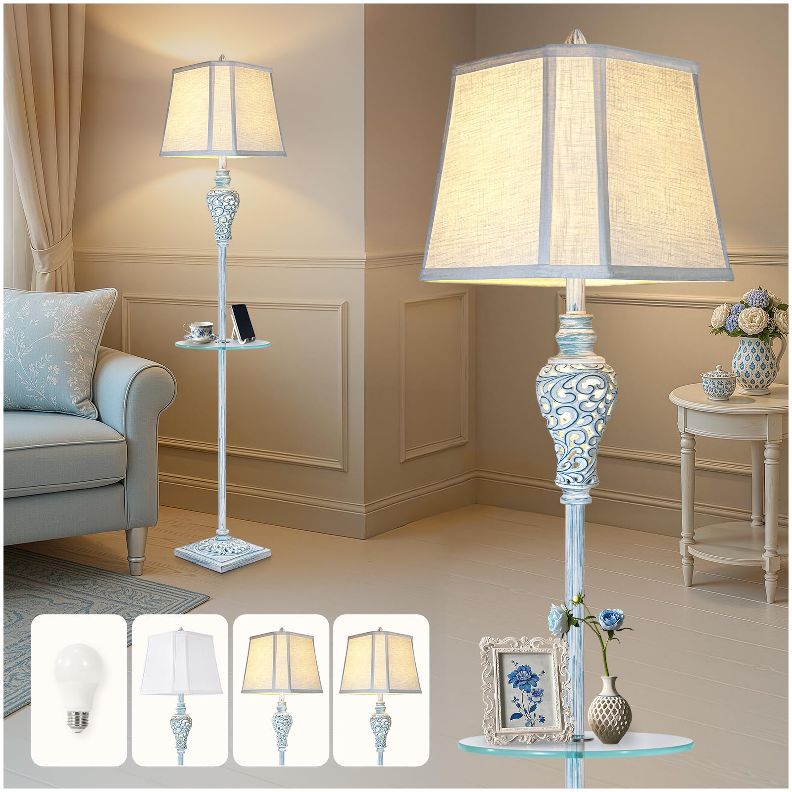 Grand Lampadaire Pour Salon, éclairage Lumineux, Lampe Sur Pied Vintage Moderne Pour Chambre à Coucher, Lampe De Sol Avec Abat-jour En Tissu Plissé, Lumière D'angle Pour Décoration D'intérieur