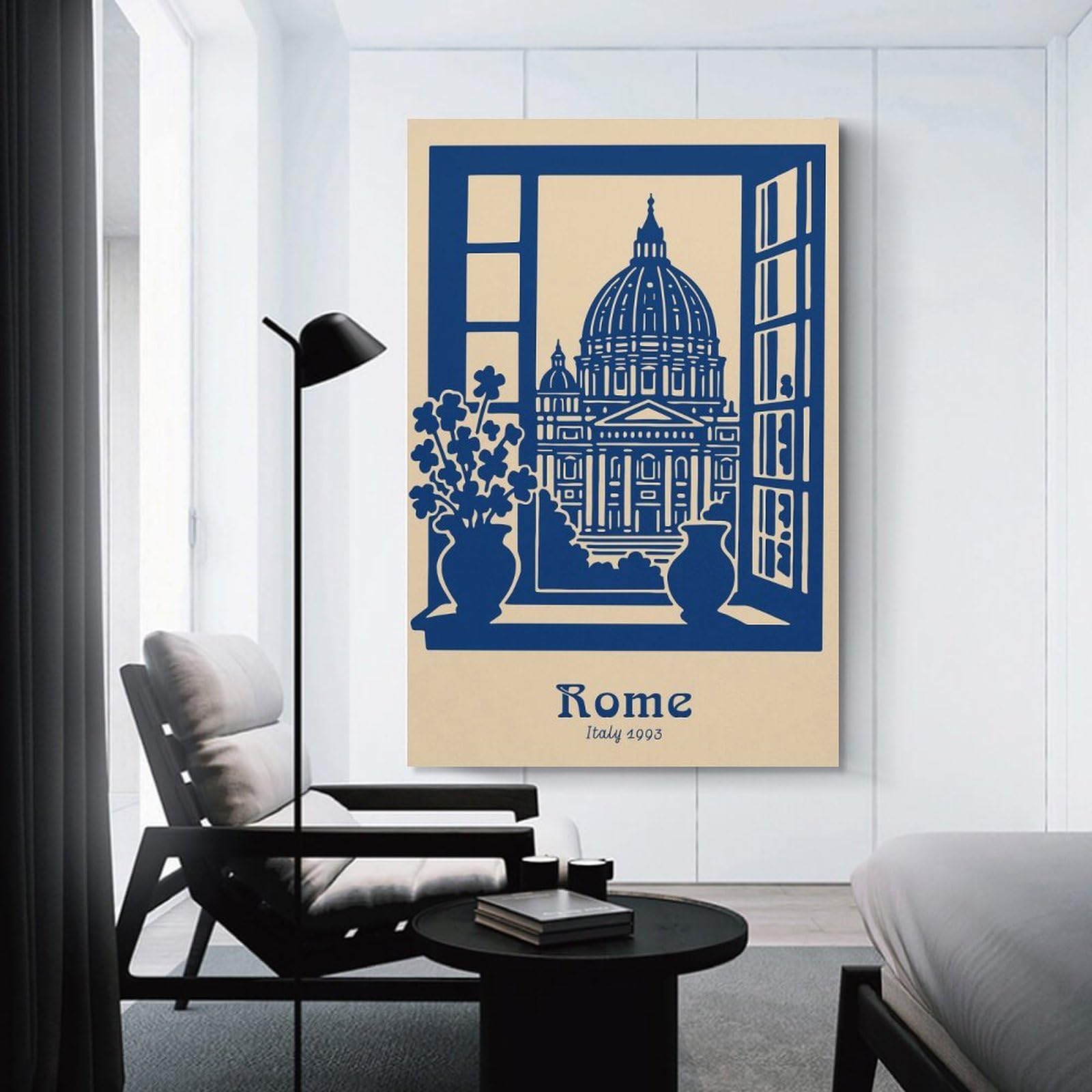 Junmoney Decorative Canvas Print Rome Cityscape Viewed from A Window, 24x36inch(60x90cm), for Entrance Spaces, Stair Walls Or Halls, A Neat Decor Update for Hallways
