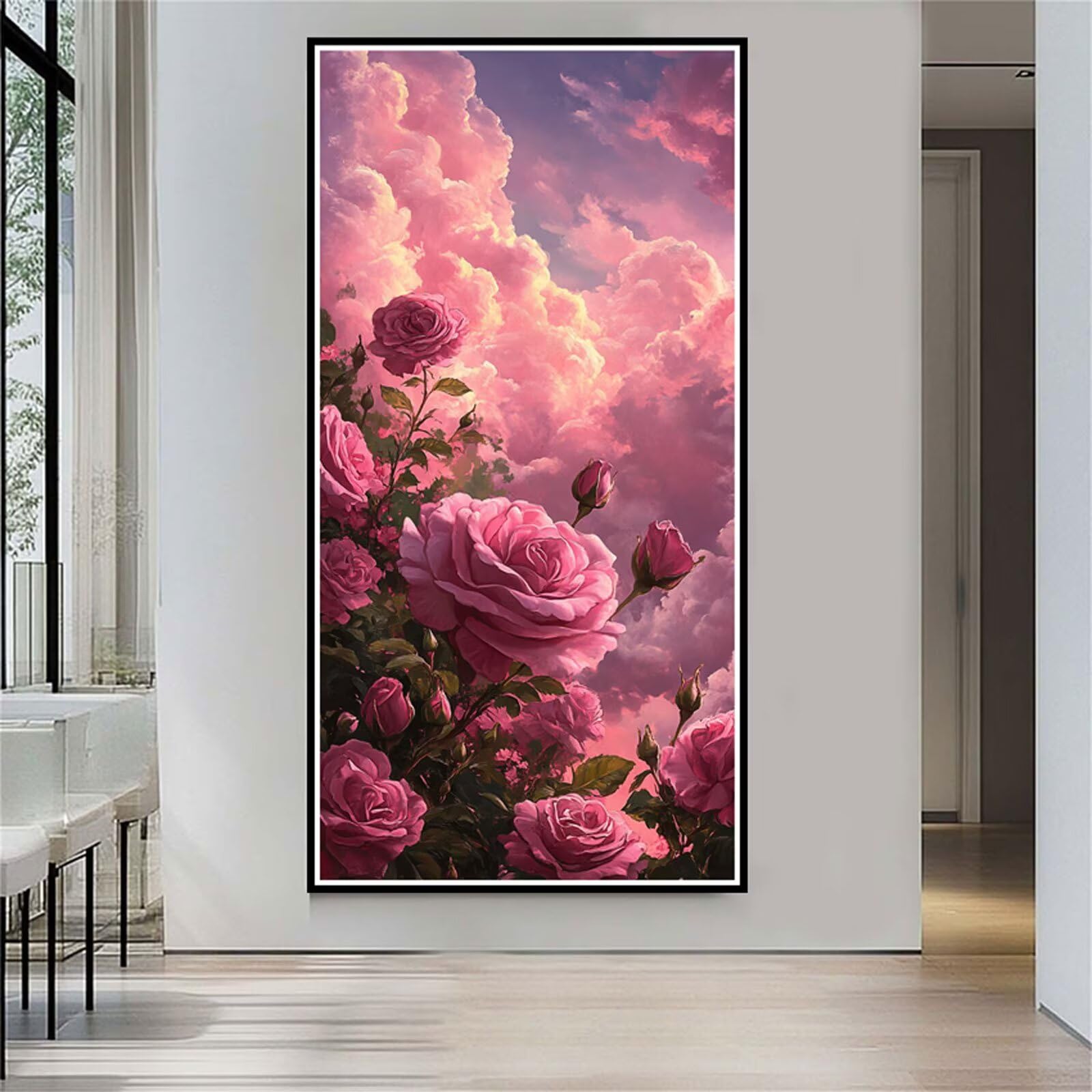 Malarstwo diamentowe dla dorosłych, kwiat XXL, 90 x 180 cm, malarstwo diamentowe 5D, zestaw do majsterkowania, dla dorosłych, kobiet, początkujących, zestaw do haftowania, dekoracja ścienna, krajobraz