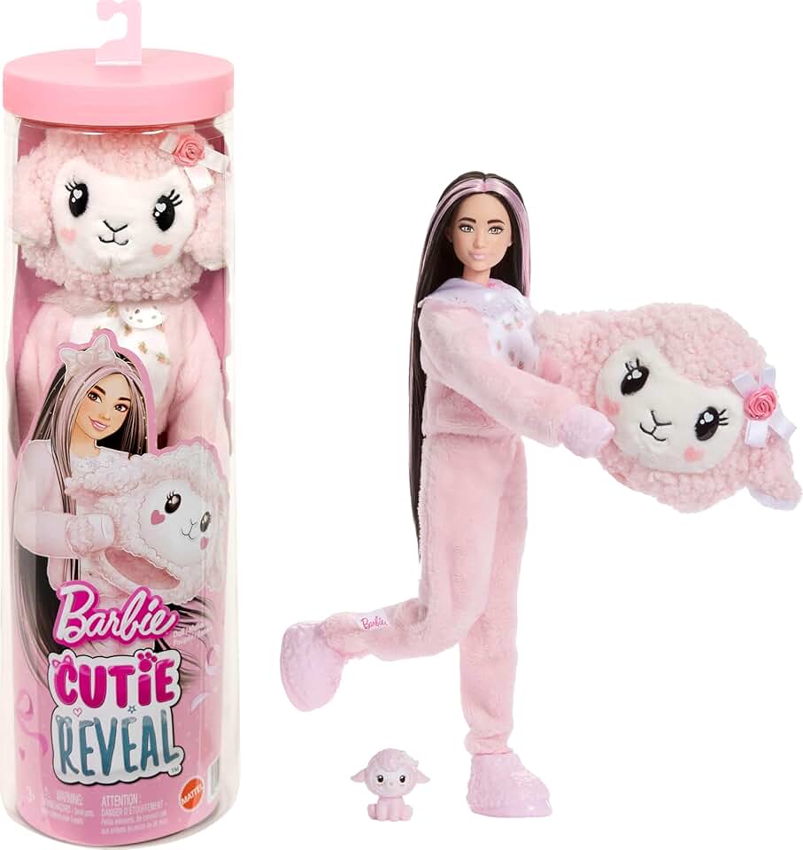 Barbie Cutie Reveal Doll &amp; Accessories, Cuddly Series Lamb with 10 Surprises Including Color Change &amp; Mini Pet