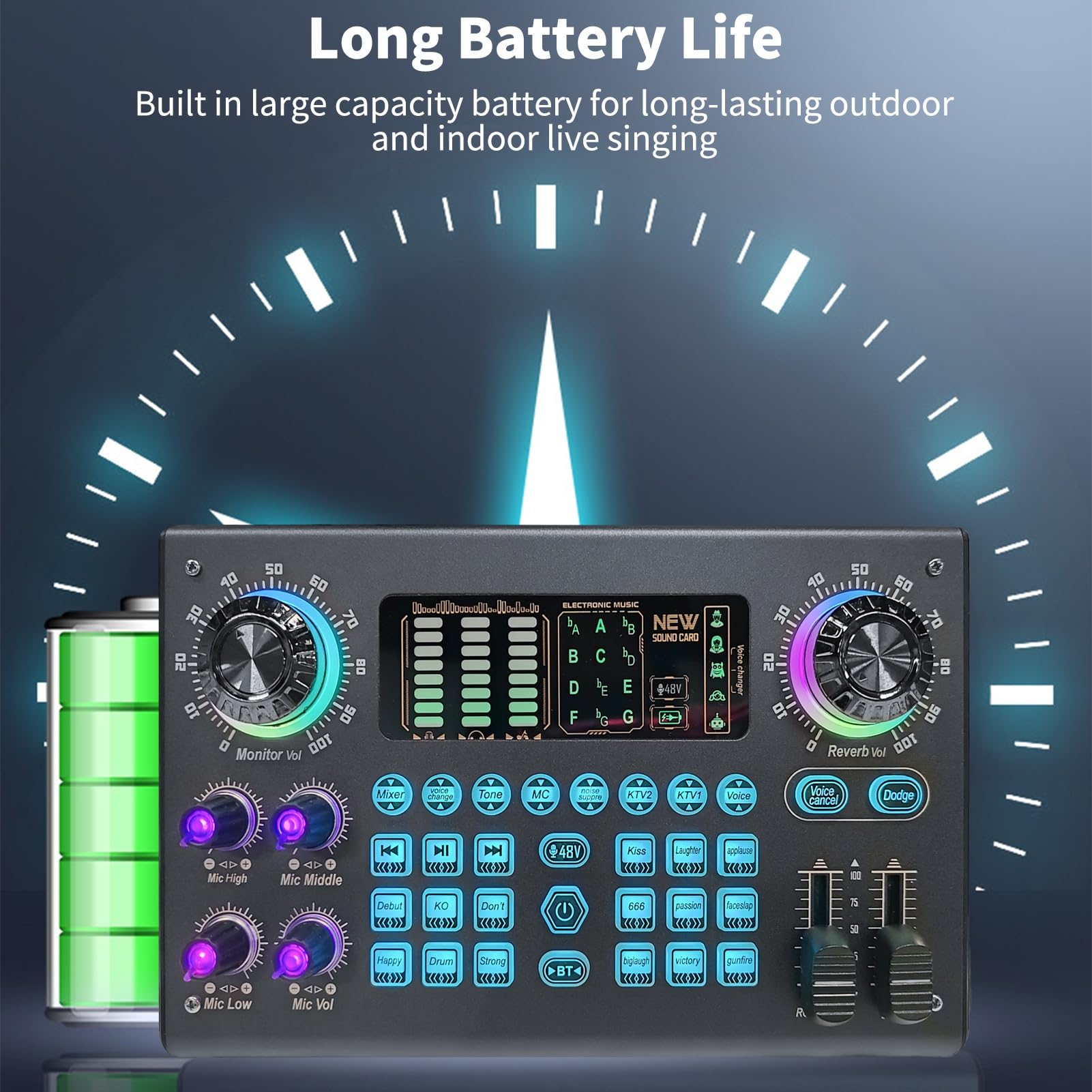 Mezclador multifunción Tarjeta de sonido digital portátil BT Consola de mezcla USB Alimentación fantasma incorporada de 48 V