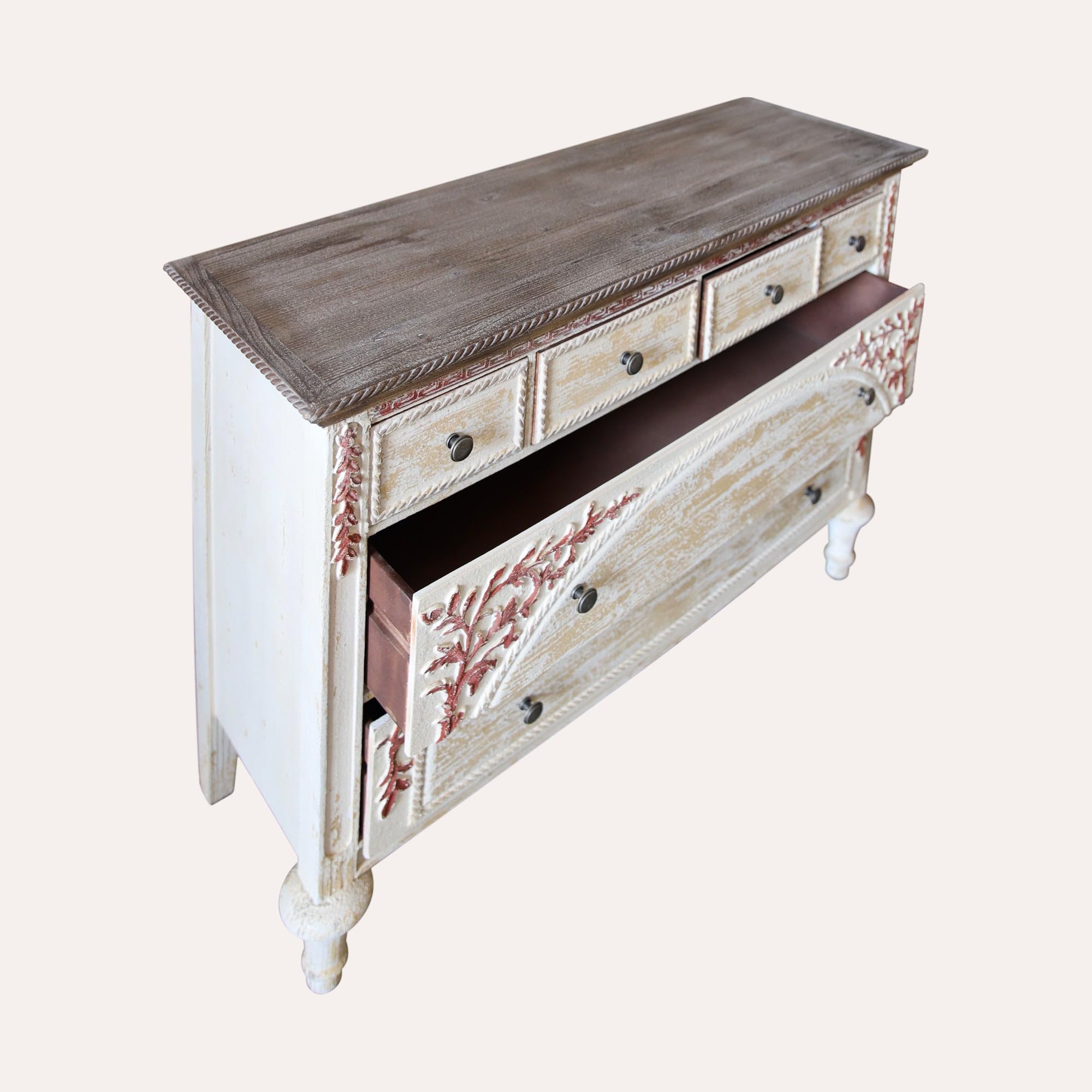 Keyhomestore | Cassettiera 6 cassetti in Legno Bianco Avorio 108x38x79 cm