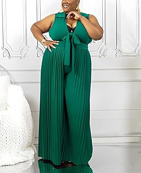 Amazon.com: Hostoyo Jumpsuits for Women Dressy Formal Plus Size Wide Legs  Pleated Pants V Neck Sleeveless Rompers Evening Party Office : Clothing,  Shoes & Jewelry