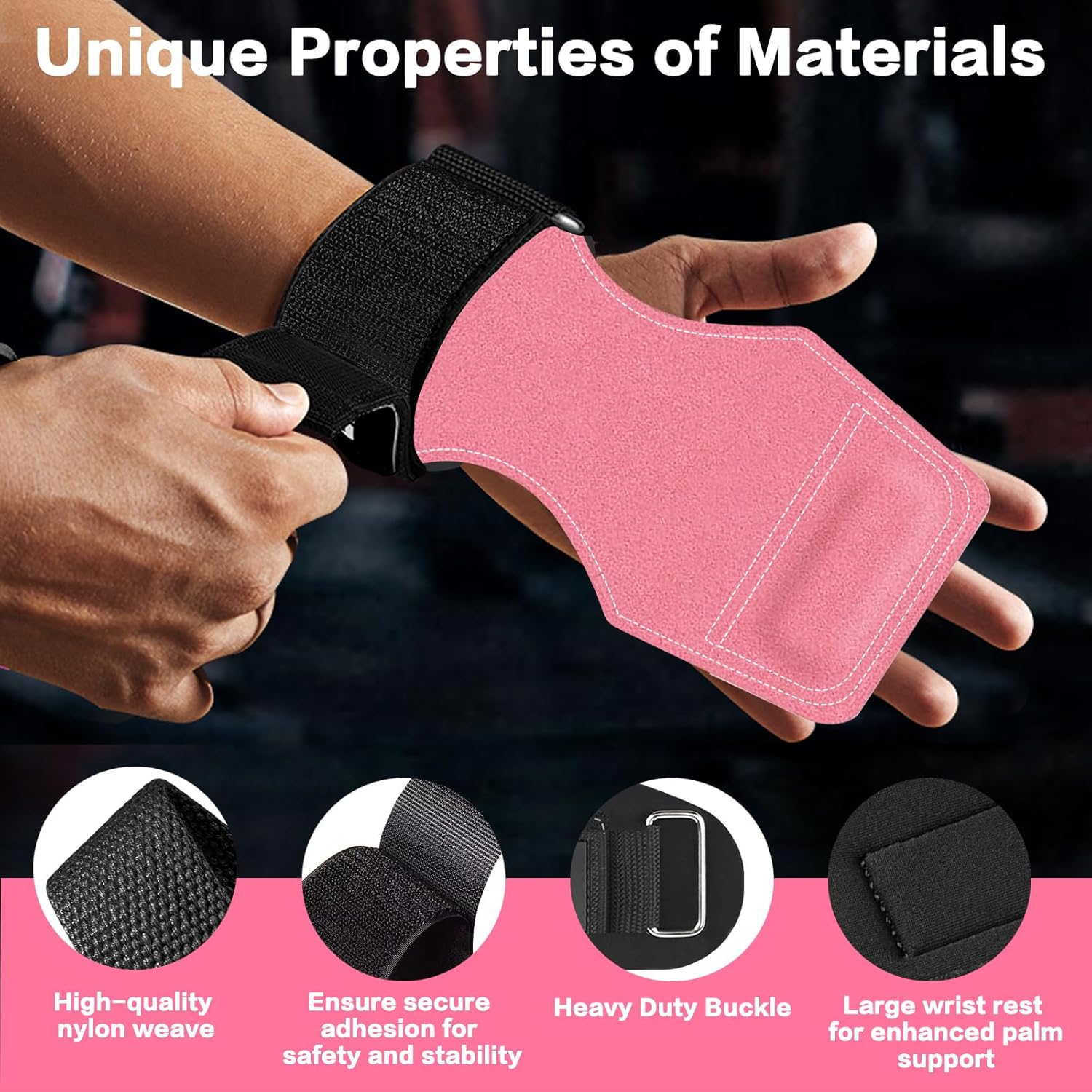 Pilates Bar Kit with Resistance Bands and 1 Pair Pink Double-Layer Leather Weight Lifting Wrist Strap