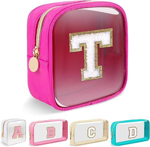 Mini Clear Personalized Initial Makeup Bag,Small Nylon Waterproof Zip Beach Cosm