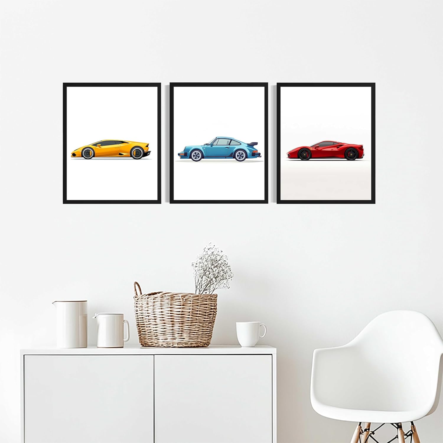 Sport Car Nursery Art Print Poster, (Set of 3) Kids Children Boy Girls Picture Wall Art Painting for Kid Room Decor AAA11 (Sport Car, 16 x 20 inches (3 Panels), Black Frame)