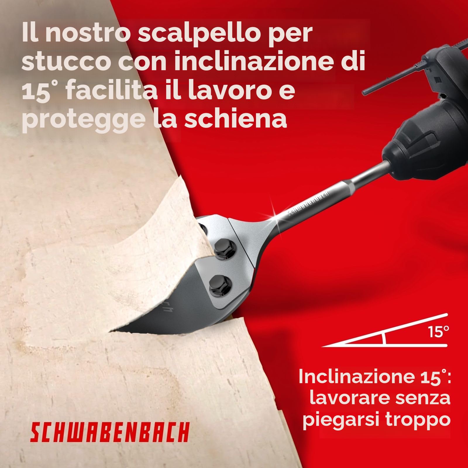 SCHWABENBACH® Scalpello Raschietto SDS Plus 125 x 250 mm – Spessore 2 mm – Con Lama di Ricambio e Viti – Raschietto Professionale per Rimuovere Moquette, PVC, Vernice e Colla per Piastrelle