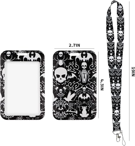 Miniatura 5 de BKBKAAK Cordón de calavera genial para insignias de identificación esqueleto gótico cordón de cuello sedoso con soporte de identificación llaveros