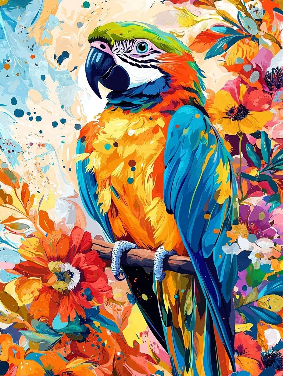 Pappagallo floreale Dipingere con i Numeri per Adulti, 70x90cm a-440 | Paint by Numbers Kit con Pennelli e Acrilico Pigmento, Fai da te Olio La Pittura di Numeri Kit, Decora la Casa, senza Cornice