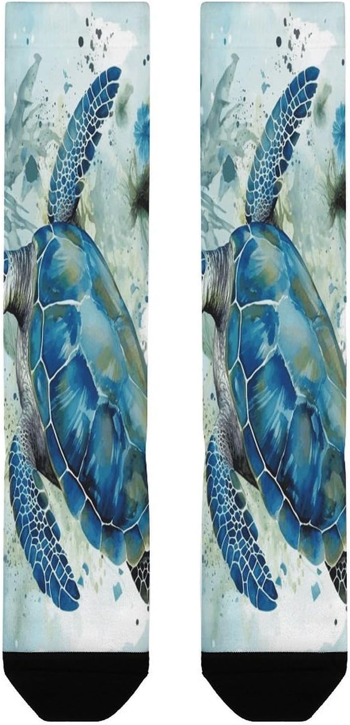Sea Turtle-Blue Compression Sock Circulation Support Socks Lightweight Knee High Tube Sock Over-The-Calf Sock for Adult