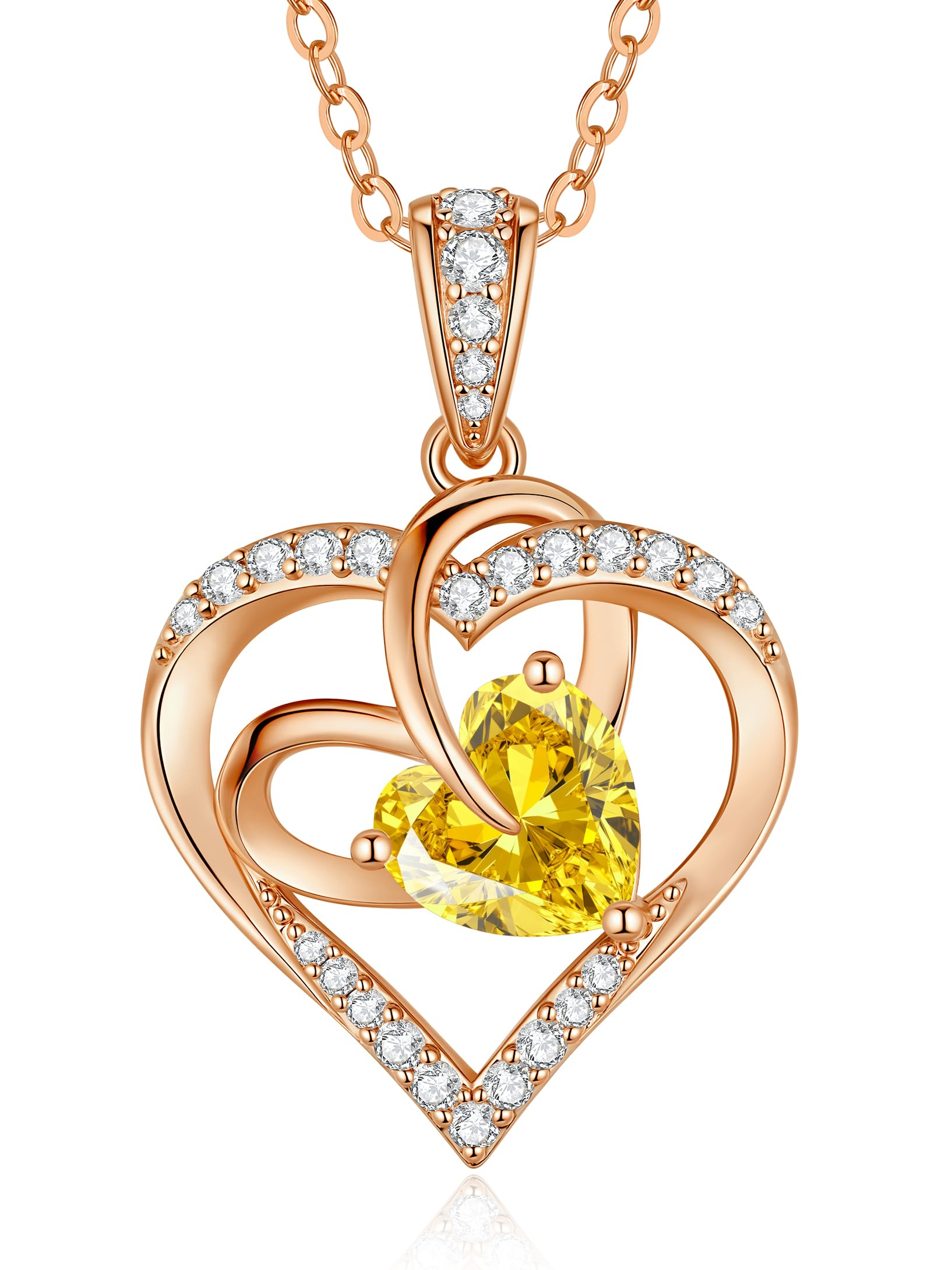CDE Kette Damen Ewigkeitsherz Herzkette Rosegold Rhodinierung Halskette für Frauen Geburtsstein Herzanhänger Schmuck Geschenke für FrauenSie zum Muttertag Geburtstag Valentinstag Weihnachtsgeschenke