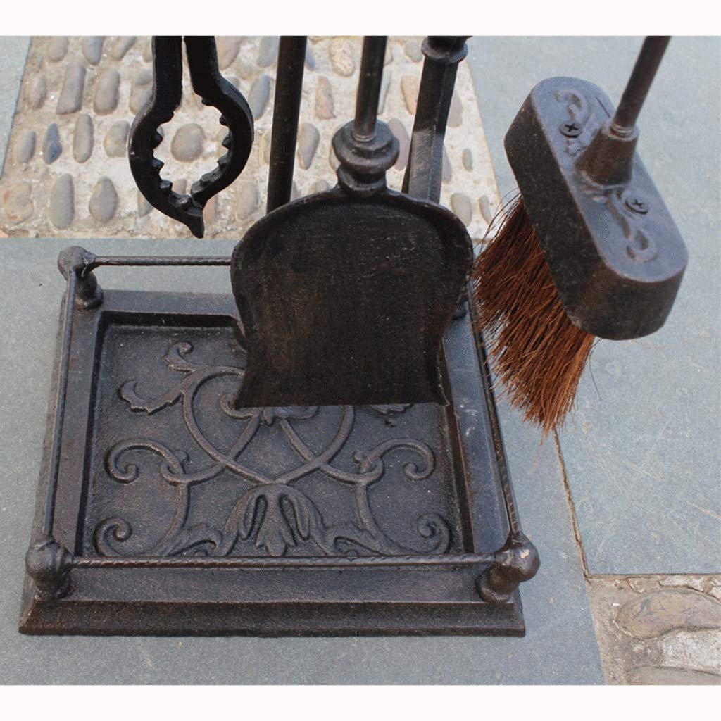 Set di Attrezzi per Camino 5 Pezzi Strumenti per Camino a Scorrimento Strumenti per Legna da ardere per Interni in Ghisa con Portalegna Supporto per Focolare per Esterni Pinze Grandi Pala Scopa