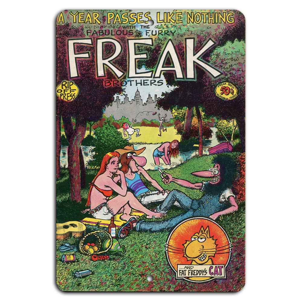 Yaasimoule Metal Groovy Times With The Fabulous Furry Freak Brothers - Vintage Vibes! Signs Signs & Plaques Home Decor 12X8 Inch/30X20cm
