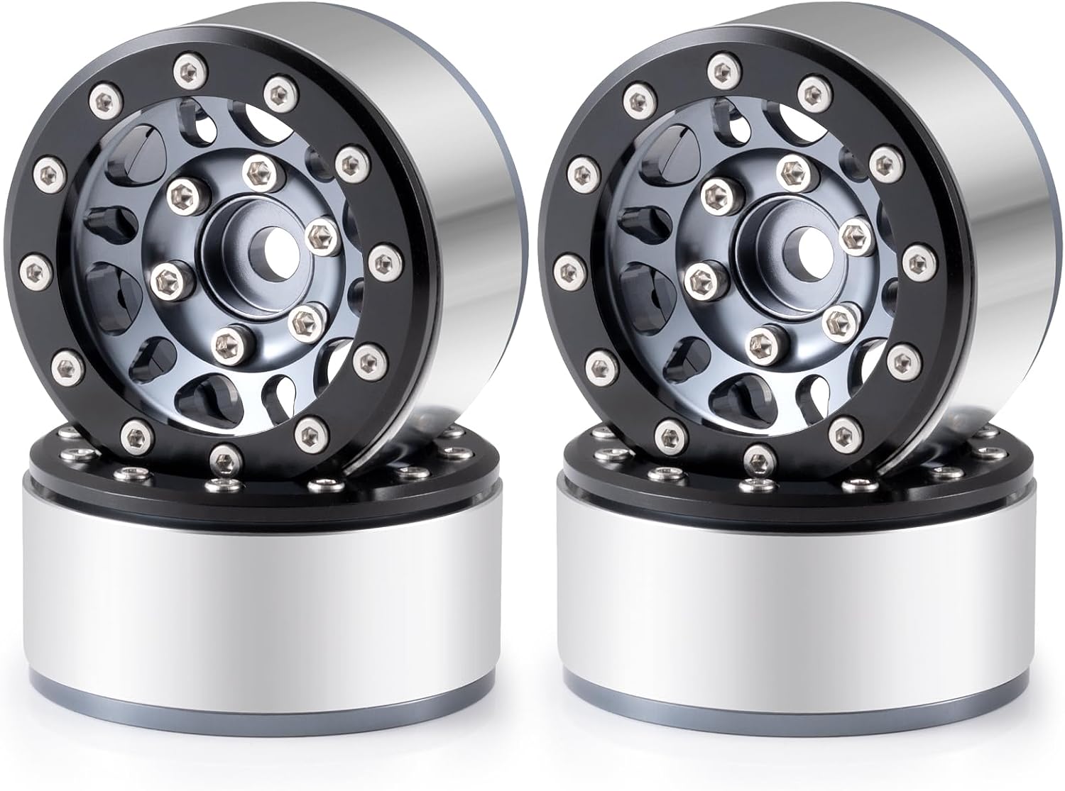 RCLIONS 1.55inch Aluminium Beadlock Wheels Rims for Axial UTB18 D90 TF2 CC01 AX90069 MST JIMNY 1/10 RC Crawler Trail Truck Car Upgrade Parts (Titanium)