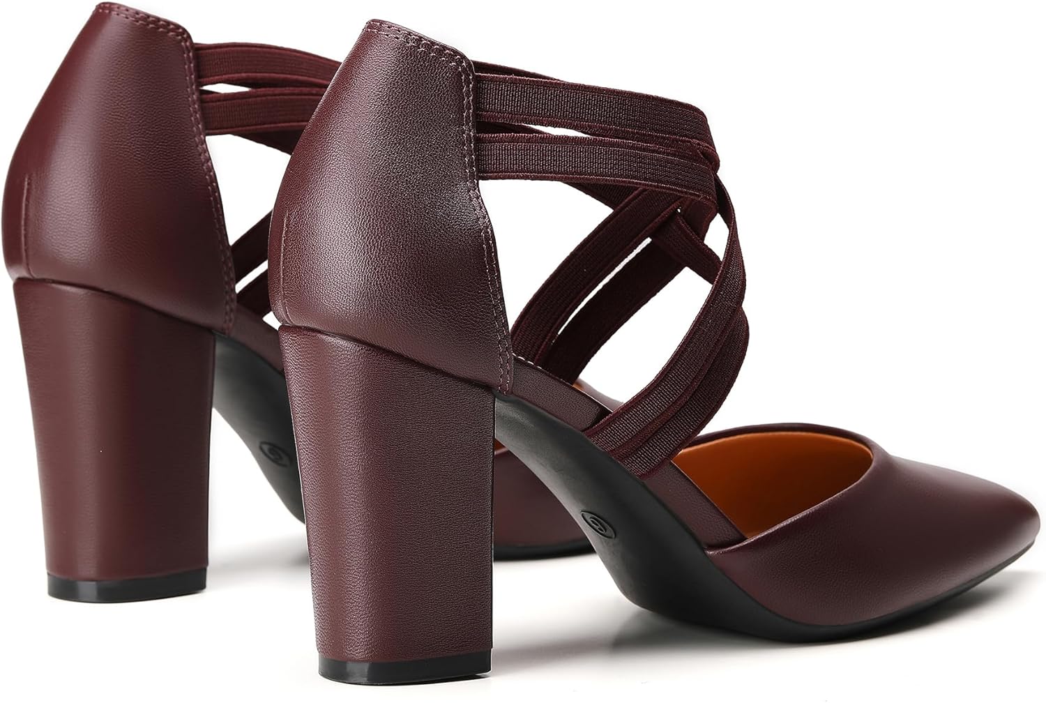 Trary Women's Pumps Chunky Closed Pointed Toe Block Heels for Women Dress Shoes Elastic Crisscross Strappy 3.15 Inch Comfortable for Wedding Bridal