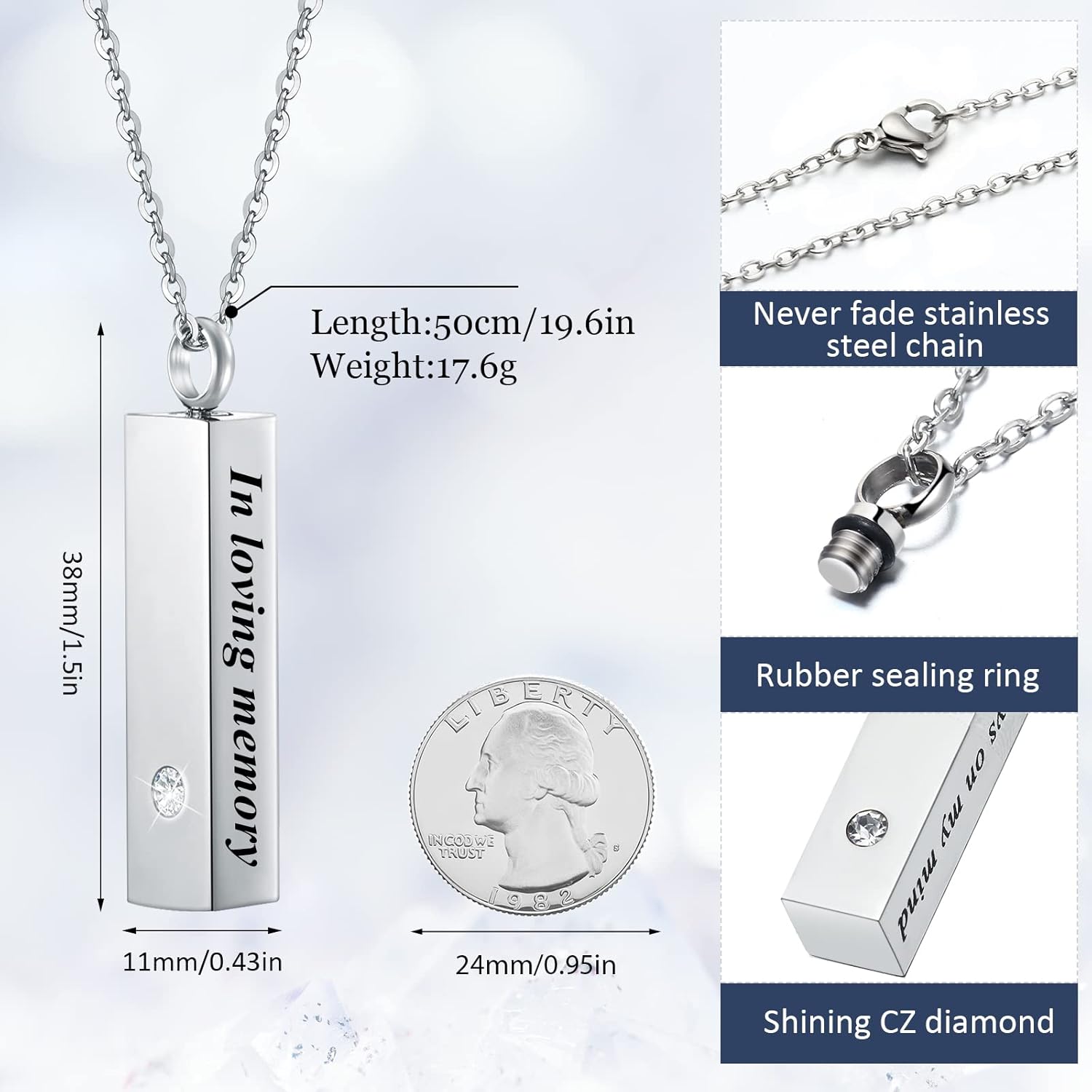 MTLEE Urn Necklace for Ashes for Men Women Cremation Jewelry for Ashes Stainless Steel Small Keepsake Pendant for Human Ashes - Image 2