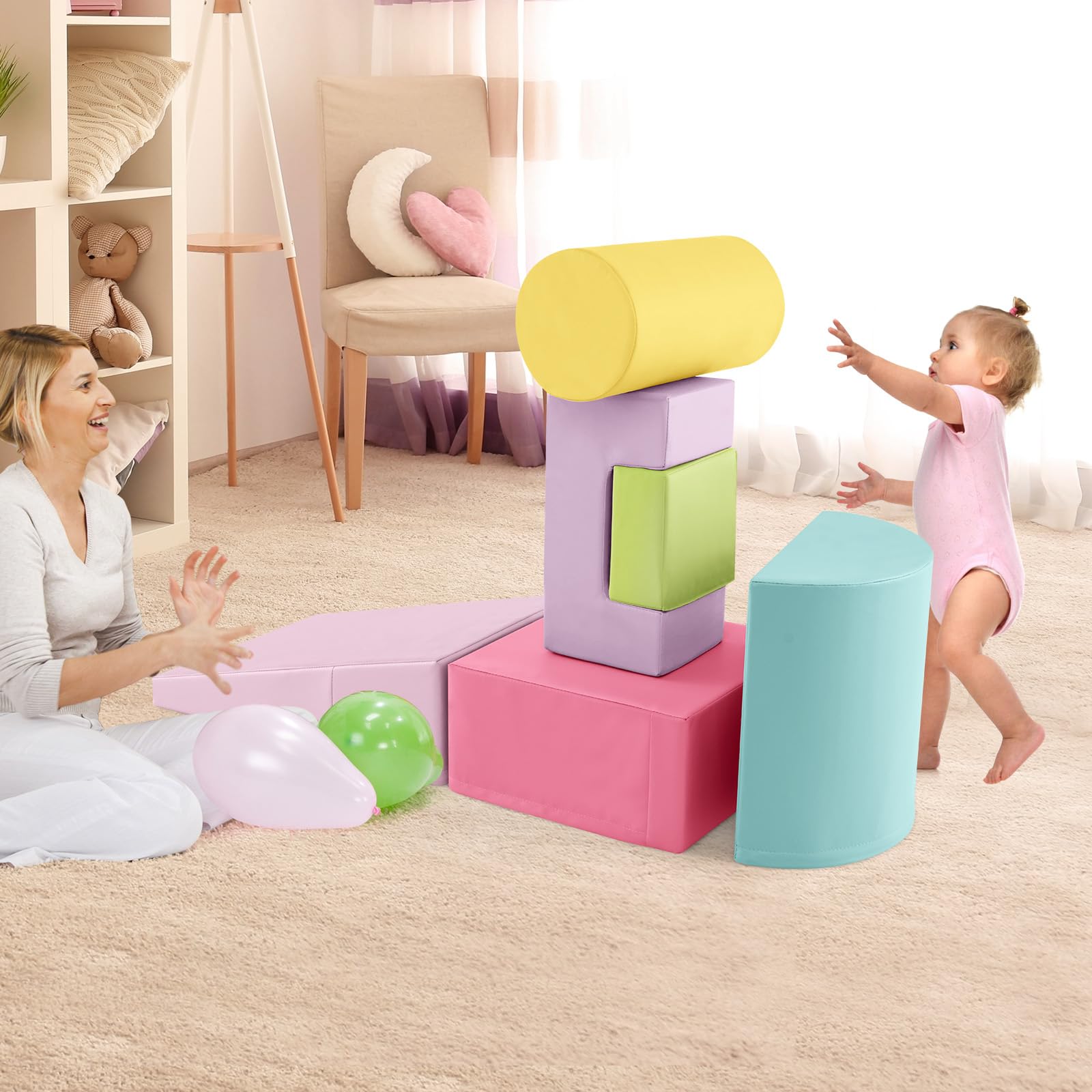 LIFEZEAL Set mit 6 Bausteinen aus Schaumstoff für Kinder, Motorikmodule mit Rutsche, Lernspielzeug aus PU und EPE, für Haus, Kindergarten (bunt 4)