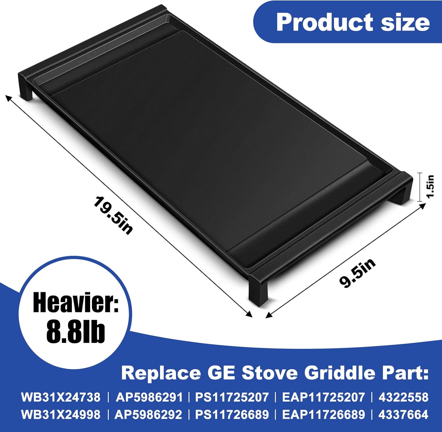 WB31X24738 Aluminum Center Griddle Replacement for GE Stove - Lightweight & Fast Heating Griddle Plate, Compatible with GE Gas Range Models JGB700, JGB660, JGB735, Replaces WB31X24998, WB31X49806