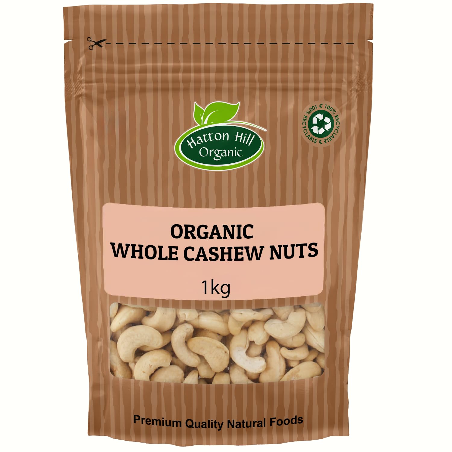 Organic Whole Cashew Nuts 1kg by Hatton Hill | Premium Raw, Unsalted Cashews - Perfect for Snacking, Cooking & Baking