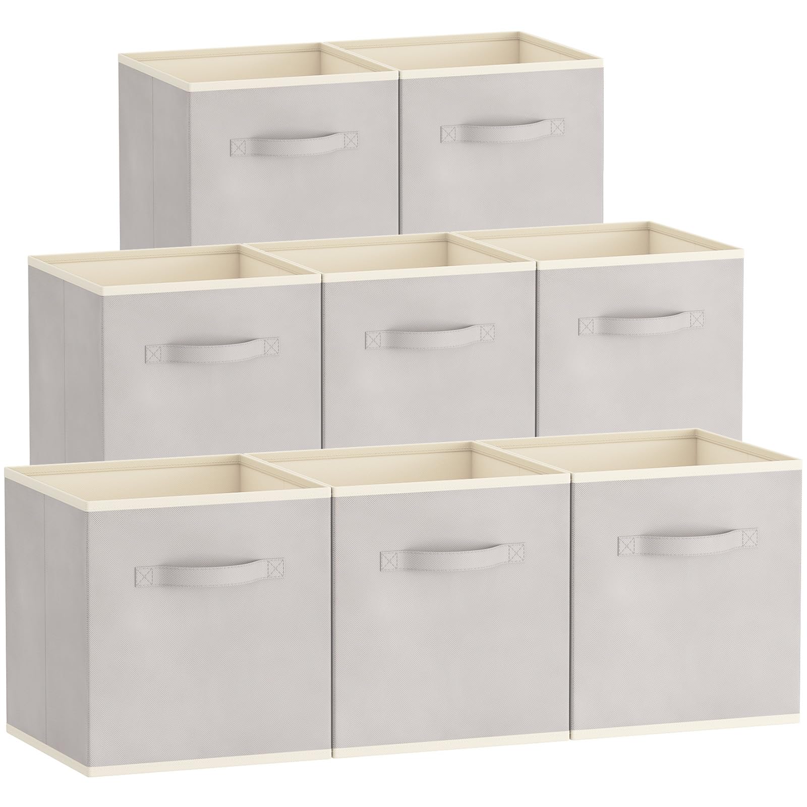 Lifewit Juego de 8 Cubos de almacenamiento plegables, Cestas de Almacenamiento de Tela, Cajas de Almacenamiento con asas, Organizadores para ropa, Juguetes, 26,5 x 26,5 x 28 cm, 18 L, Gris Claro