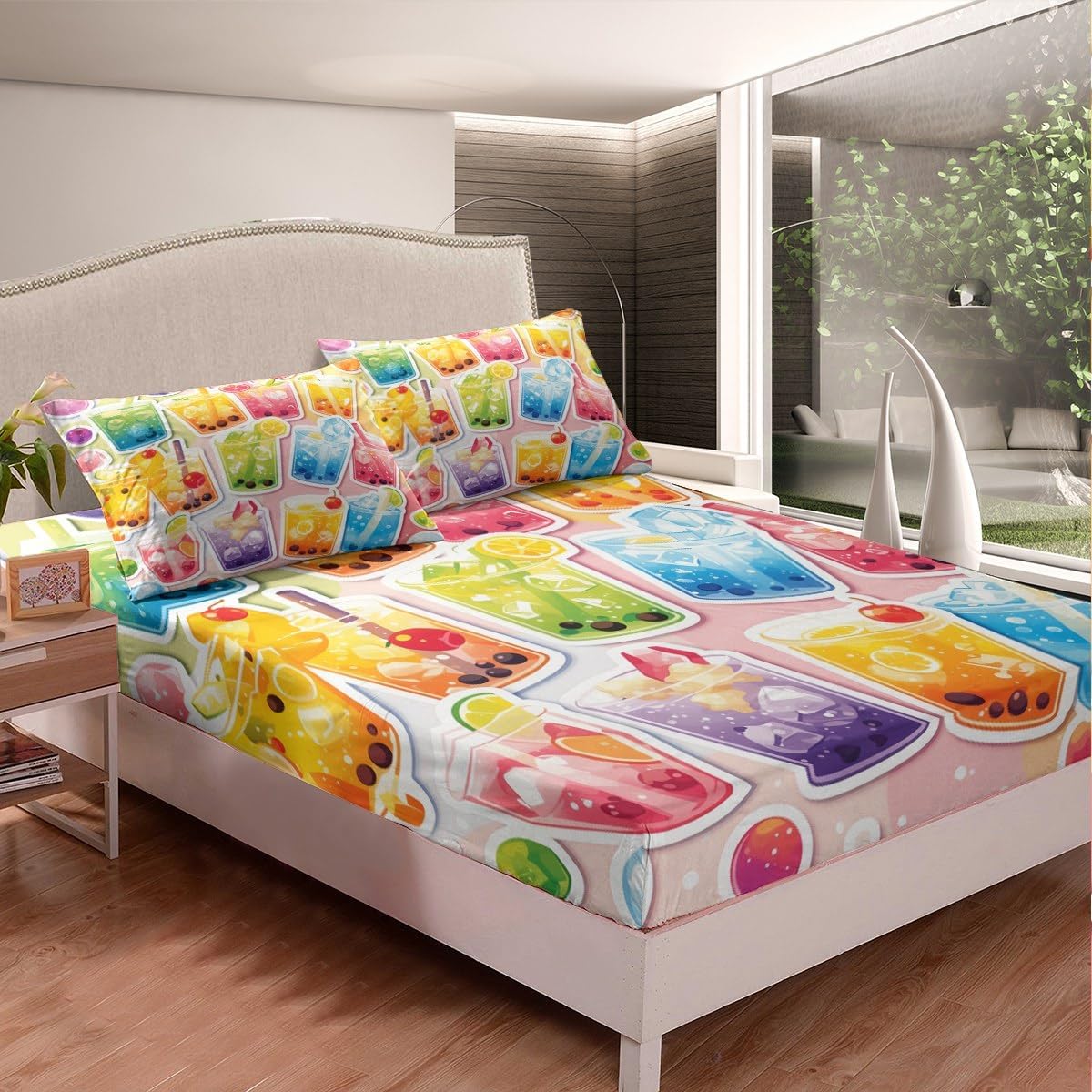 Erosebridal Japanese Ramen Bedding Set Full,Ramen Noodle Fitted Sheet Funny Gifts for Kids Teens Adults,Anime Style Bed Sheets Food Theme Bed Set with 2 Pillowcases Room Decor (No Flat Sheet)