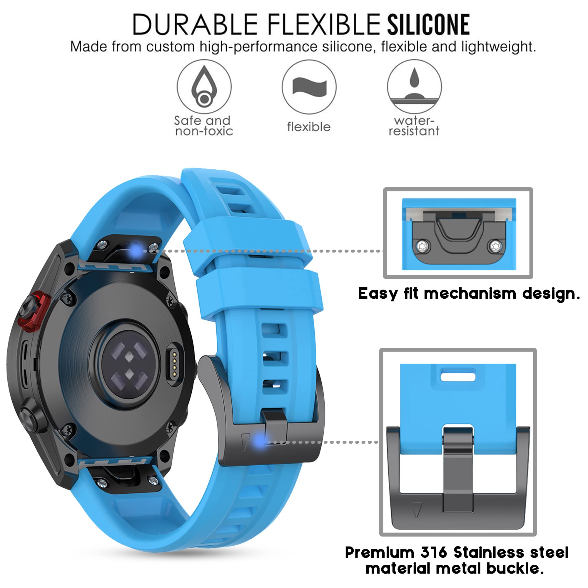 Gheper Silicone Watch Band Compatible with Garmin Fenix 7/Fenix 6 Pro/Fenix 5 Plus/935/945/Descent G1/EPIX Gen 2/Instinct Quick Fit Replacement Wristband Strap Bracelet Accessory for Women Men