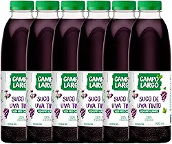 Kit 6x Suco De Uva Tinto Campo Largo Garrafa 900 Ml Natural Sem Glúten Sem Conservante Fardo