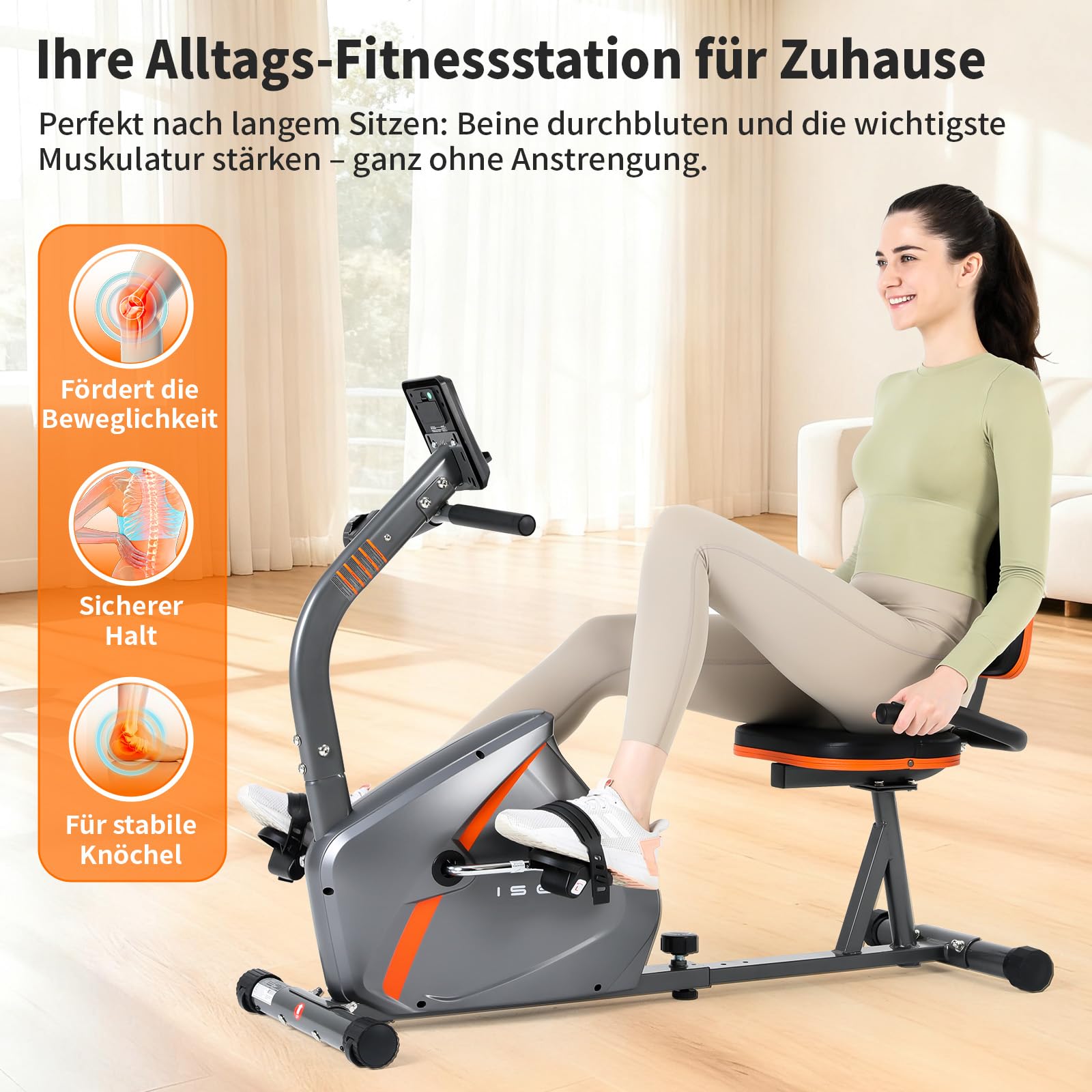 ISE Liegeergometer für Zuhause mit 8 verstellbaren Widerstandsstufen, Ergometer Heimtrainer mit Magnetbremse, Heimtrainer Fahrrad mit Pulssensoren und LCD-Display,Indoor Bike mit Rückenlehne SY-6802