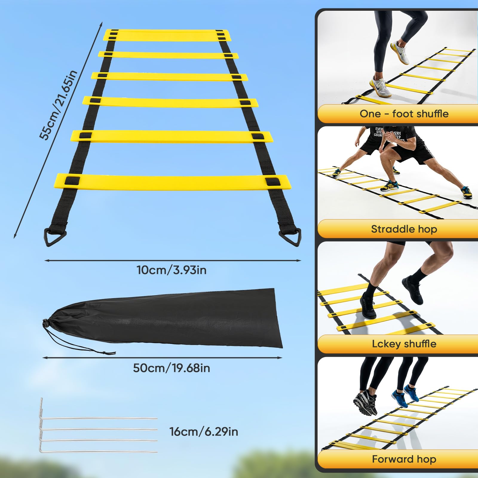 Kit Entraînement Foot - Échelle Coordination 6m, 20 Plot, Haies Réglables, Corde à Sauter & Bandes Résistance | Set Complet Sac Transport | Accessoire Foot pour Ados & Adultes