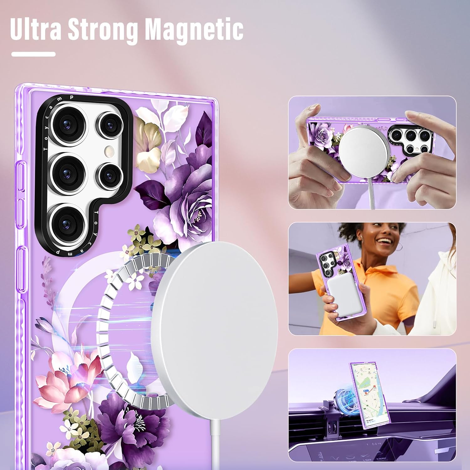 Toycamp for Samsung Galaxy S25 Ultra Case - Compatible with MagSafe Women Girls Cute Phone Cover Magnetic with Shockproof Protective Girly Aesthetic Designer for Samsung S25 Ultra Case, Purple Flower image 4