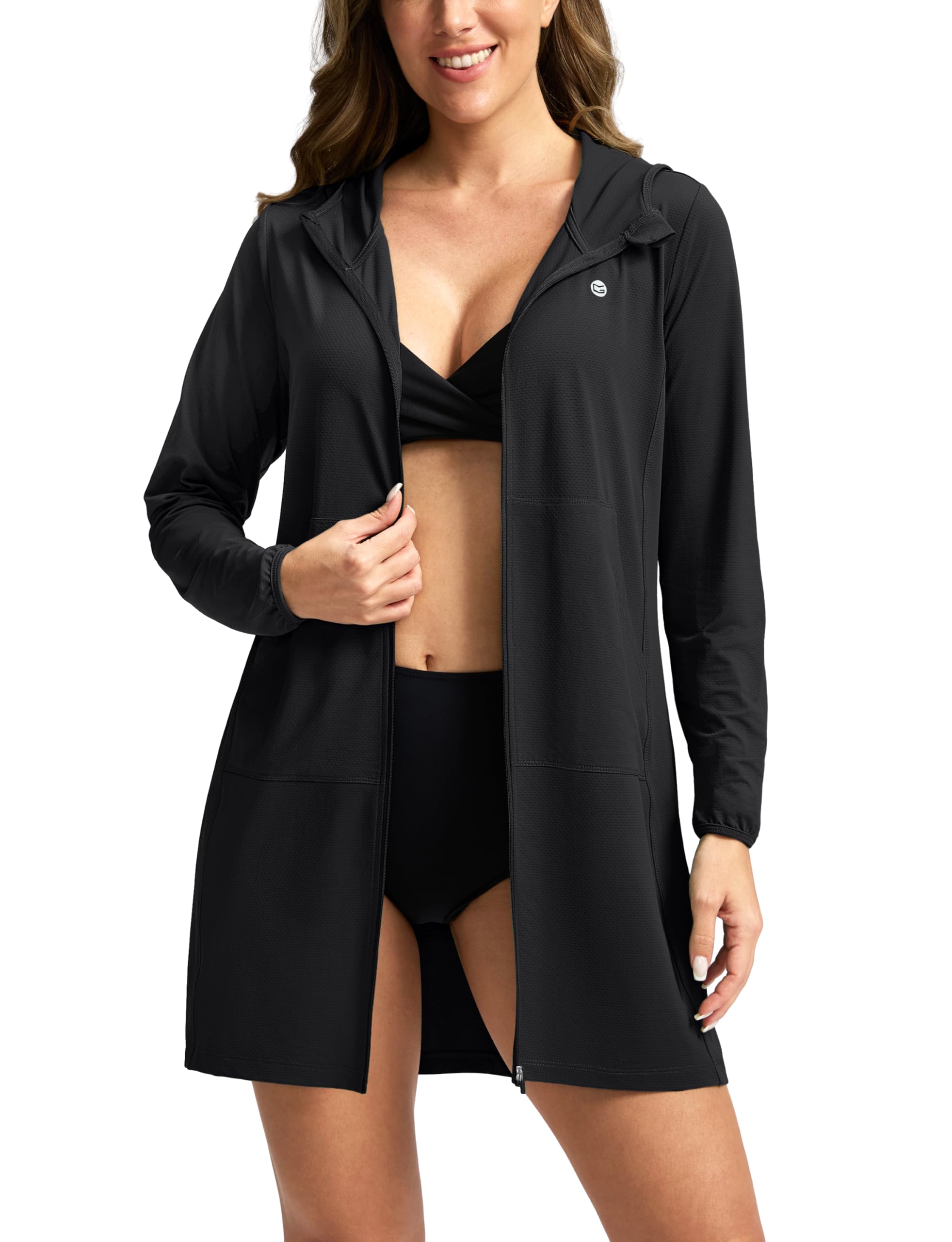 Womens UPF 50 Swim Cover Up Sun Protection Hoodie Long Jacket SPF Lightweight Beach Cover Ups for Women