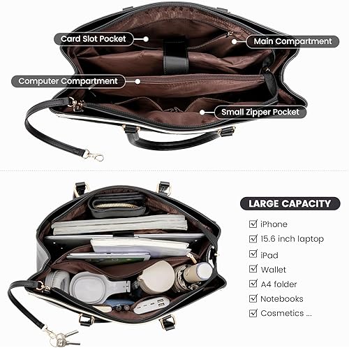 Vista 162 de LOVEVOOK Bolsa para computadora portátil para mujer, 15.6 pulgadas, bolsa de mano para computadora portátil, bolsa de trabajo para profesores, bolsa
