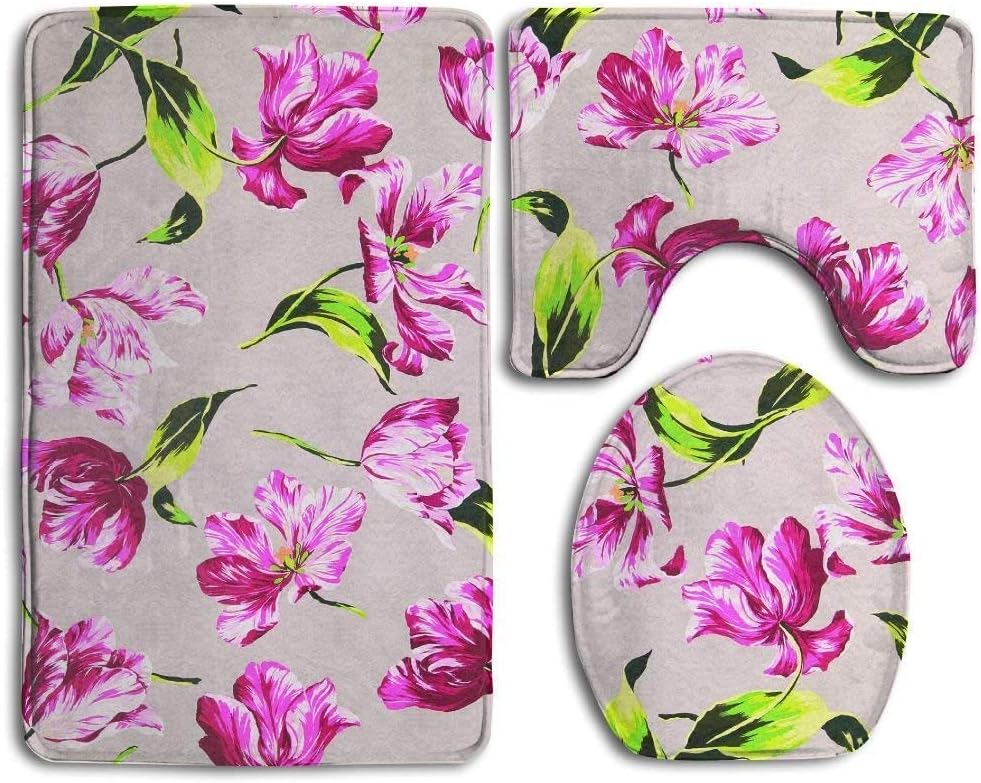 Invinciblefrme Tuliping Bathroom Rug Set 3 Piece Bath Rugs