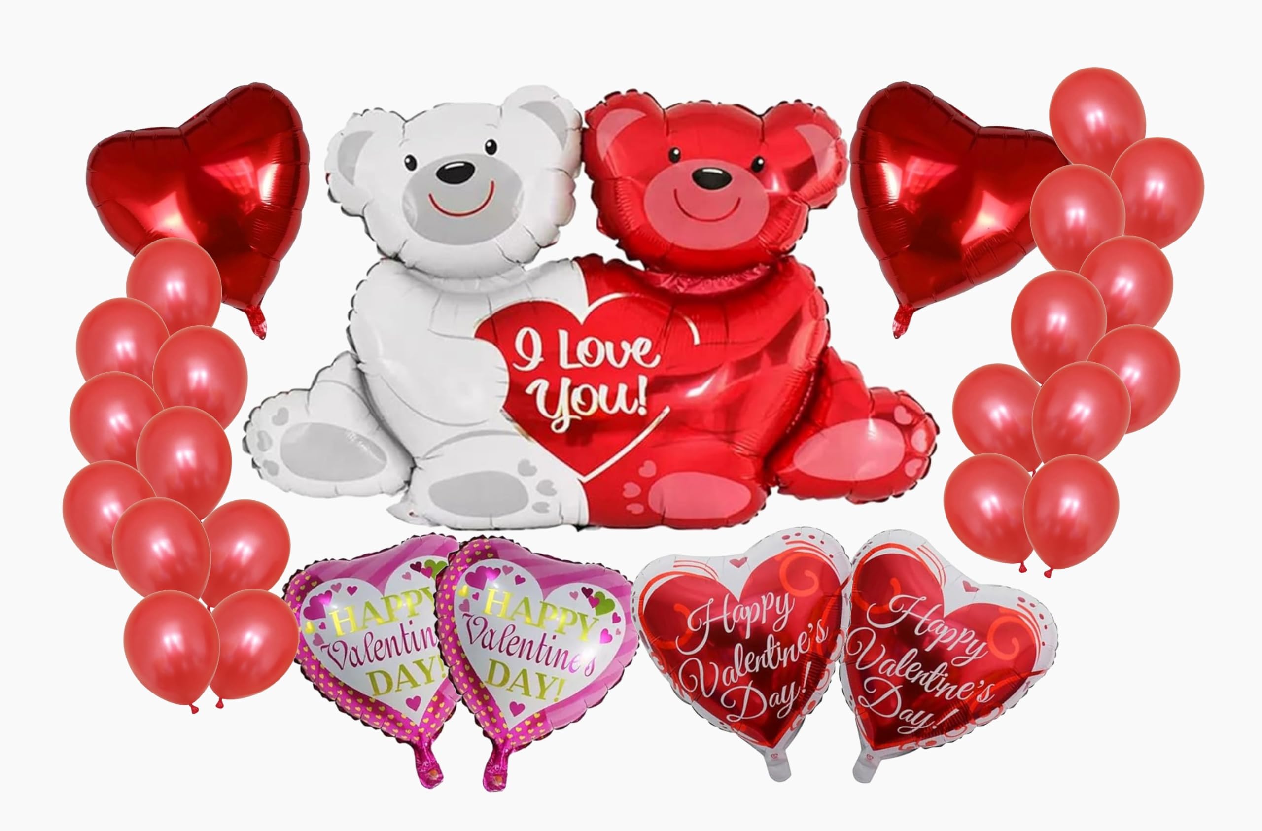 27pcs Valentine’s Day Teddy Bear Balloon Set - I Love You Foil Balloons with Heart & Red Latex Decorations, Anniversary, Proposal, Monthsary, Date, Husband Wife Special Occasion (STYLE 4)