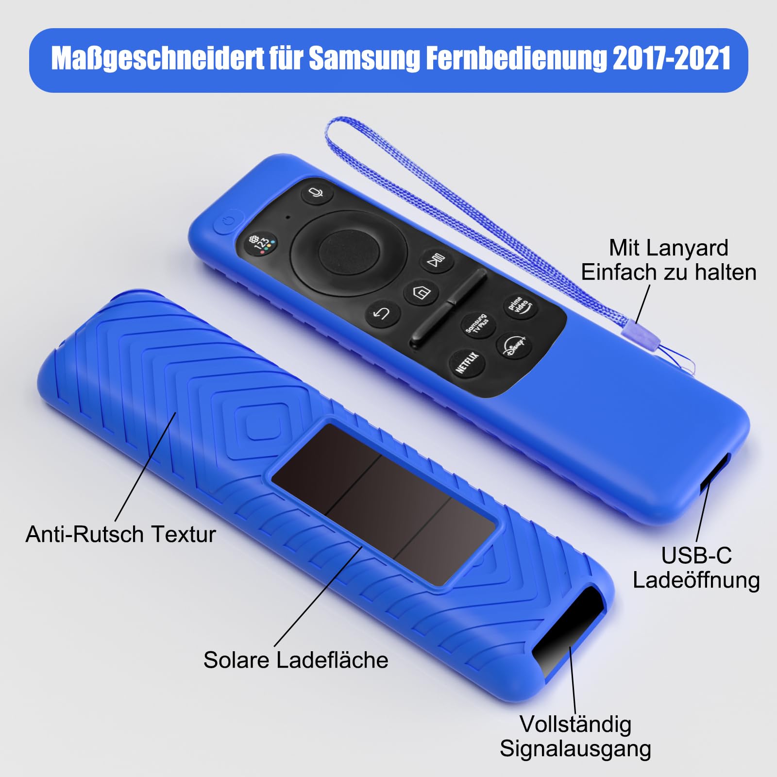 2 Pezzi Custodia in Silicone Antishock per Telecomando Samsung TM2360E/BN59-01432A/BN59-01432J - Cover Protettiva con Design Accentato (Nero + Blu Reale) | Accessori per Smart TV Samsung