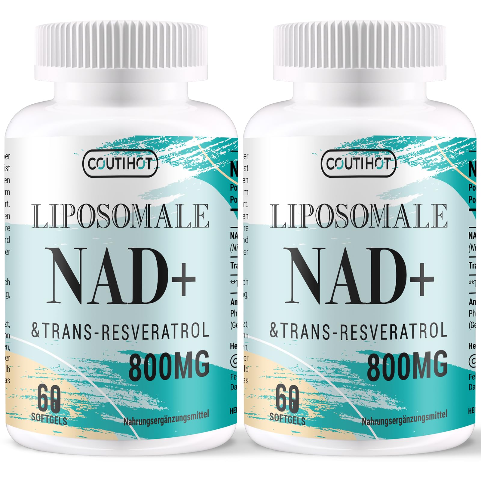 COUTIHOT Liposomales NAD+ mit Trans-Resveratrol | Hochdosiert 800 mg pro Portion | 60 Softgels – Liposomale Technologie für effiziente Aufnahme & Premium Reinheit