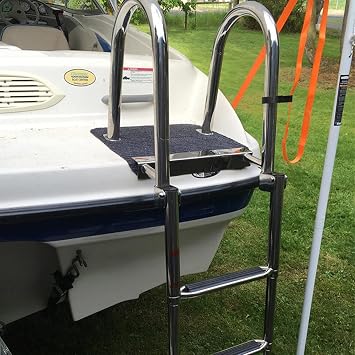 4 Step Pontoon Boat Ladder Undermount, Foldable Marine Rear Entry Telescoping Ladder for Swimming Pool, Fishing Boat & Floating Dock, Load 150KG