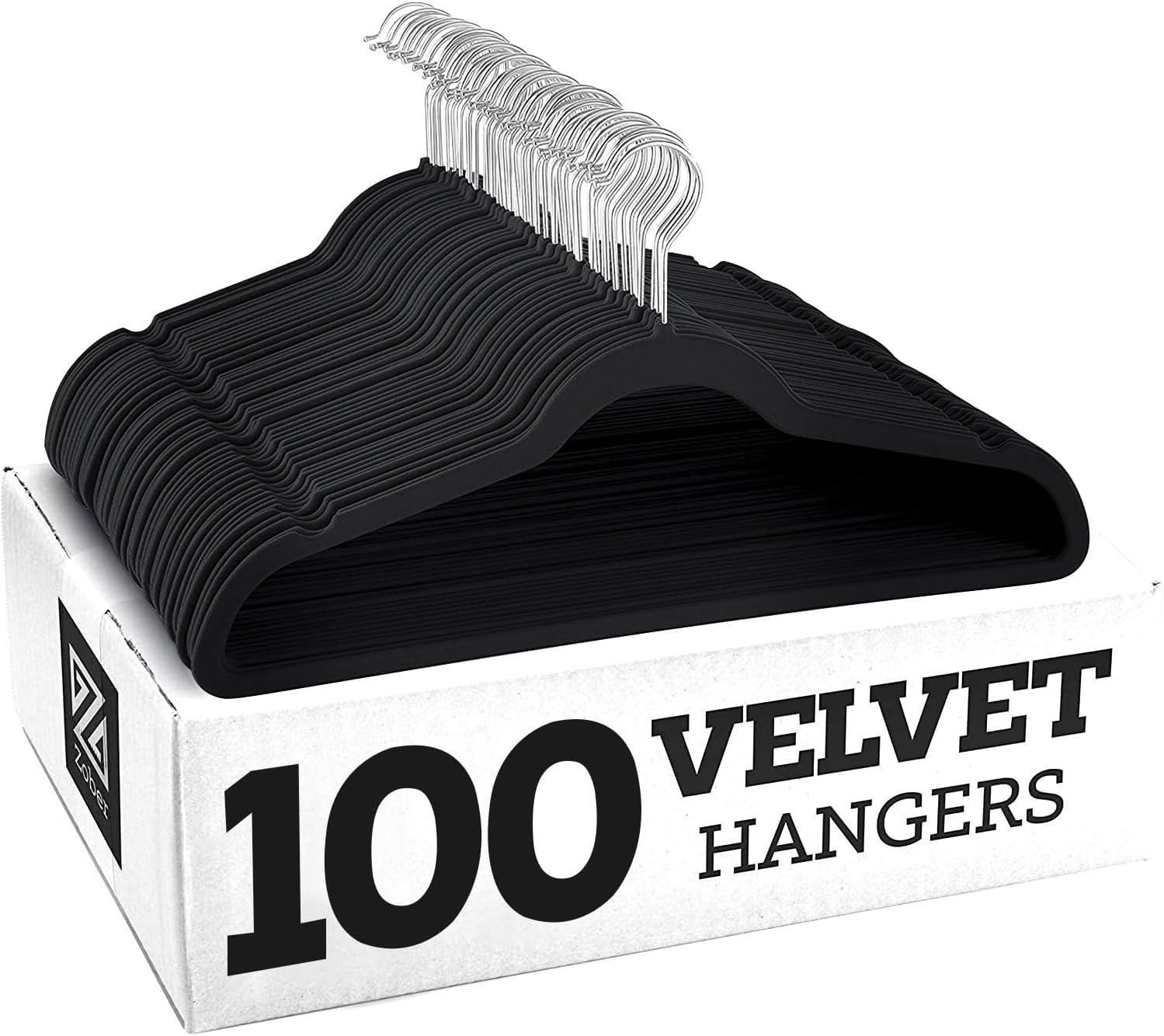 SKY-TOUCH Velvet Hangers 100 Pack - Non-Slip Premium Hangers for Clothes, Felt heavy Duty Coat Hangers with 360° Swivel Hooks for Suits, Jackets, Trousers, Jeans,Black
