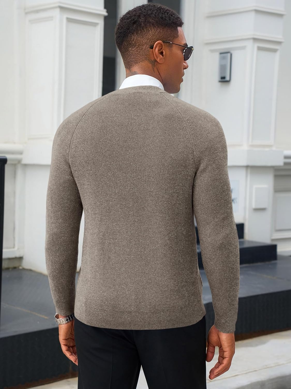 Runcati Men's Cardigan Sweater V Neck Long Sleeve Casul Cardigan Button Down Knitted Sweaters with Pockets - Image 3