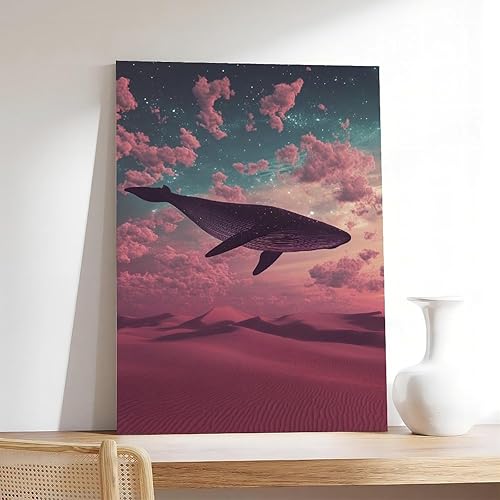 Miniatura 7 de Surreal Synthwave Whale Wall Art Dreamy Vaporwave Poster Modern Abstract Canvas Print for Bedroom & Living Room Canvas Art Poster And Wall Art