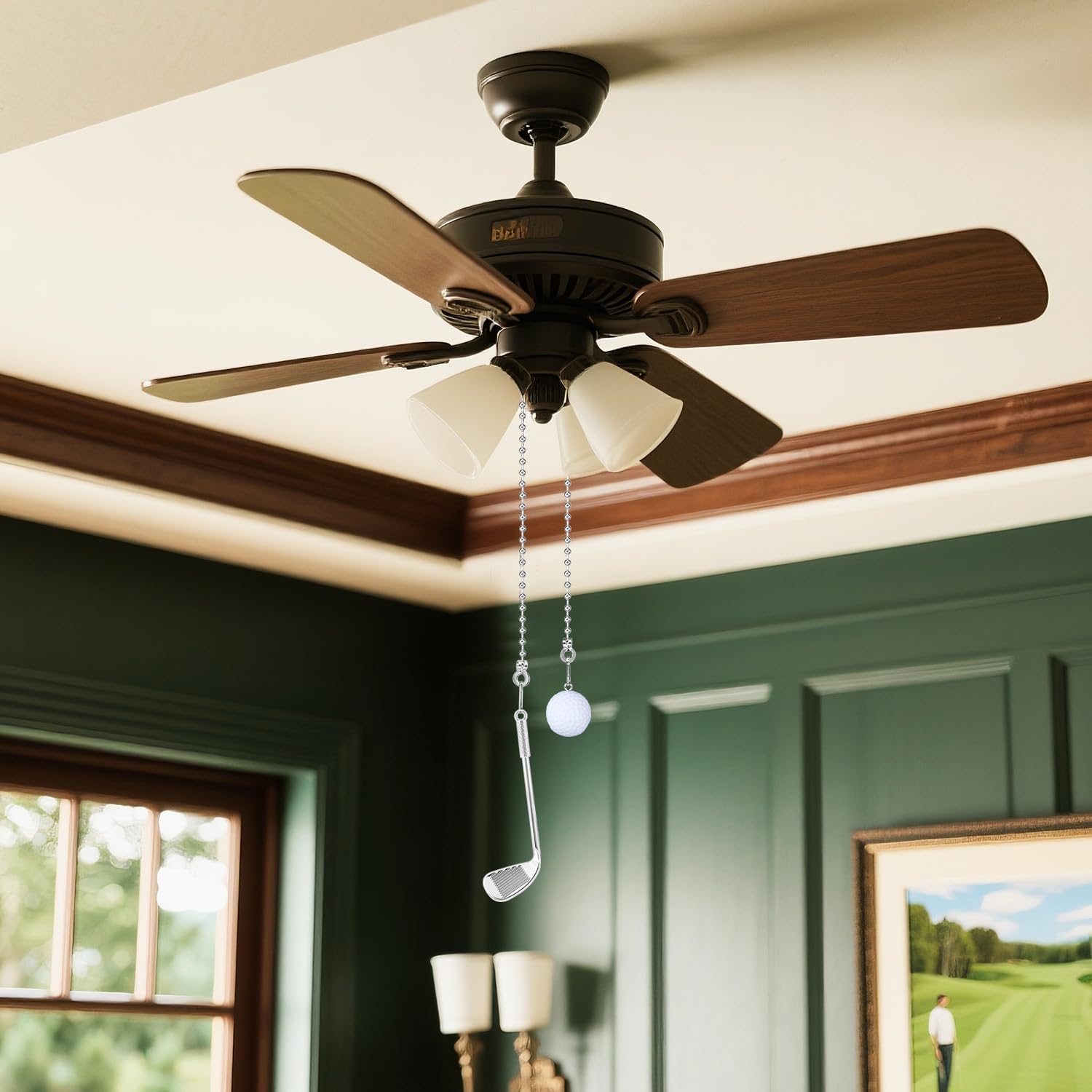 2Pcs Golf Ceiling Fan Pull Chain, Sport Theme String Charm Decorative Extension 14", Fun Light Chains Extender with Connector Accessories for Home Décor