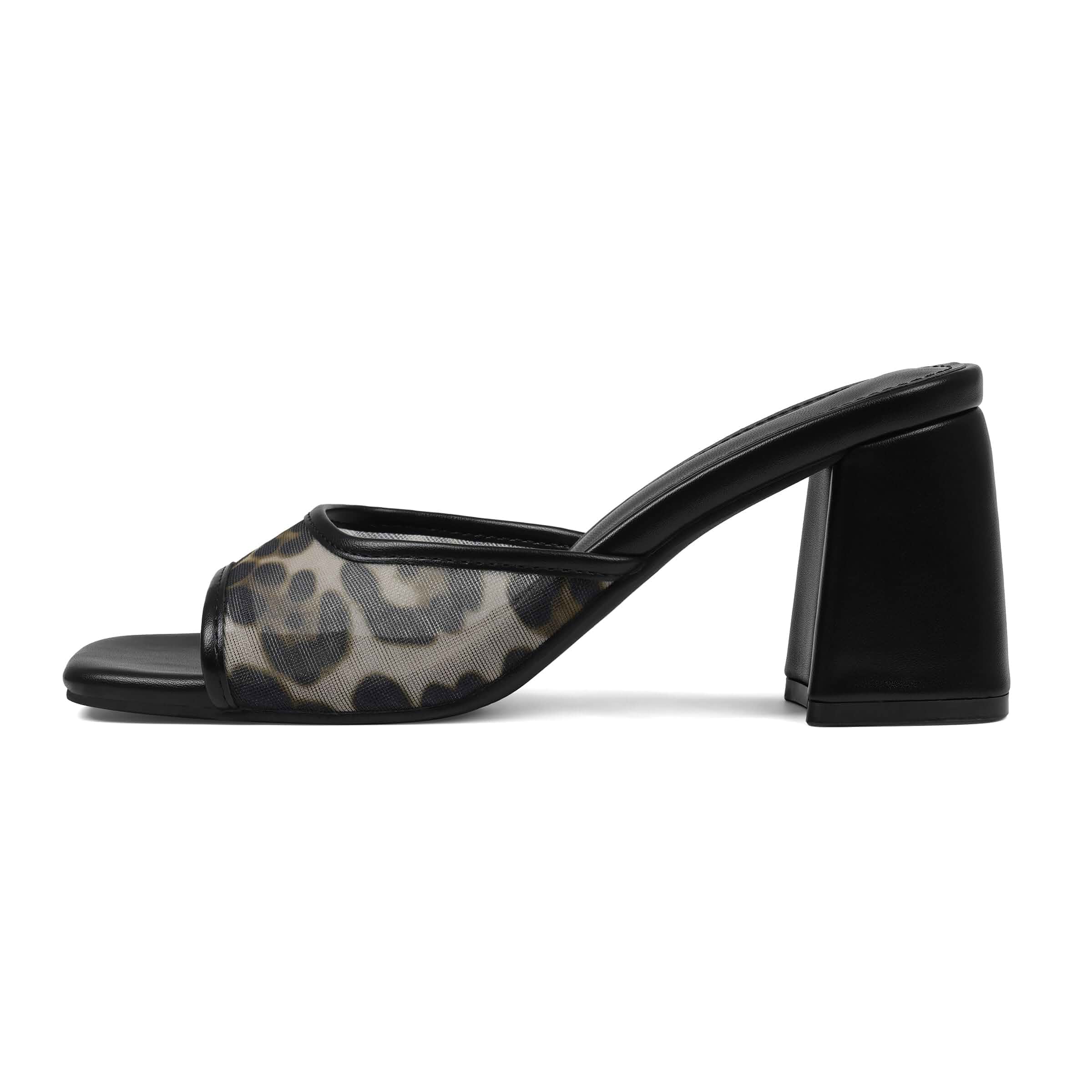 Mattiventon Block Heels for Women Mesh Heeled Sandals Block Heel Sandals Chunky Heels Open Square Toe Mules Slip On Summer Dress Shoes Office 2.95in Heel