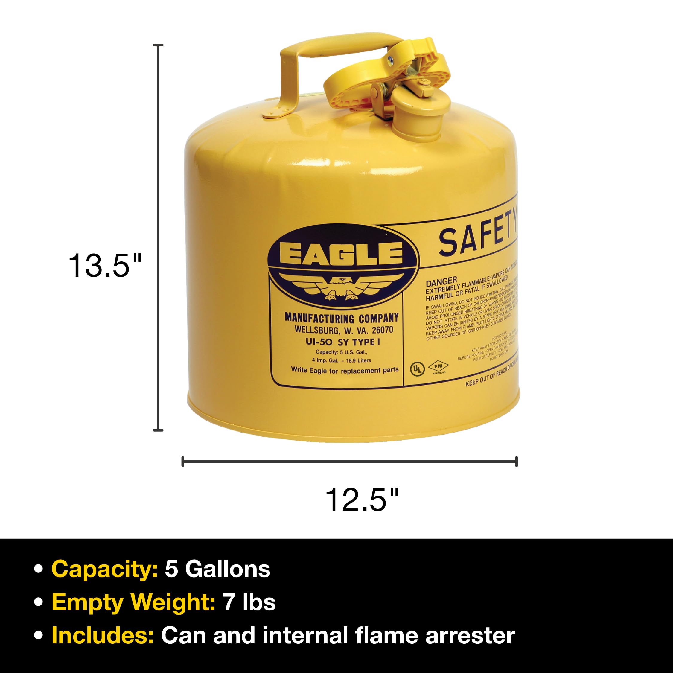 Eagle 5 Gallon Type I Yellow Safety Gas Can for Diesel — Amazon image 9