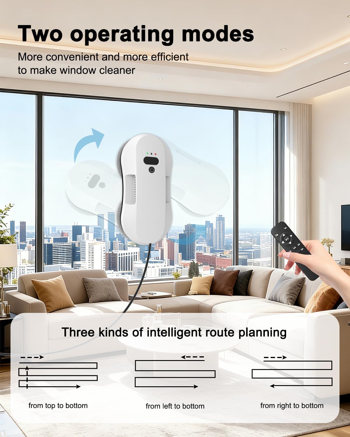 Window Cleaning Robot, Automatic Window Cleaner Robot with Dual Spray-50ml Tank, Edge Detection, Intelligent Path Planning, 3000pa Strong Suction, Anti-Drop Protection